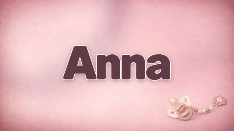 Anna in bordeauxfarbener Schrift auf altrosa Hintergrund mit Schnuller und Schnullerkette