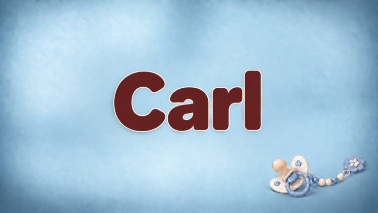 Vorname Carl in Bordeaux auf blaugrauem Hintergrund mit Schnullerkette