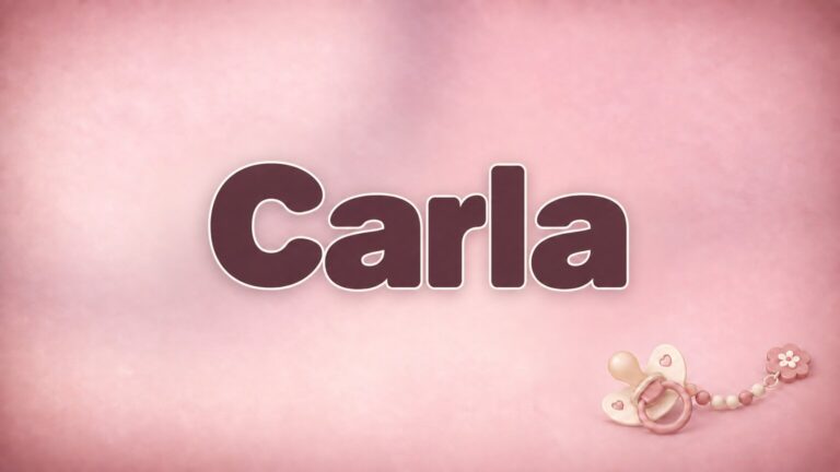 Vorname Carla in Bordeaux auf altrosafarbenem Hintergrund mit Schnullerkette