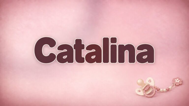 Vorname Catalina in Bordeaux auf altrosafarbenem Hintergrund mit Schnullerkette