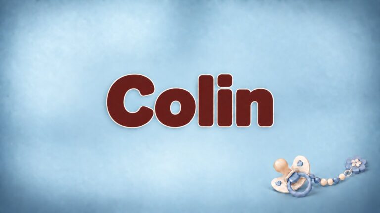 Vorname Colin in Bordeaux auf blaugrauem Hintergrund mit Schnullerkette