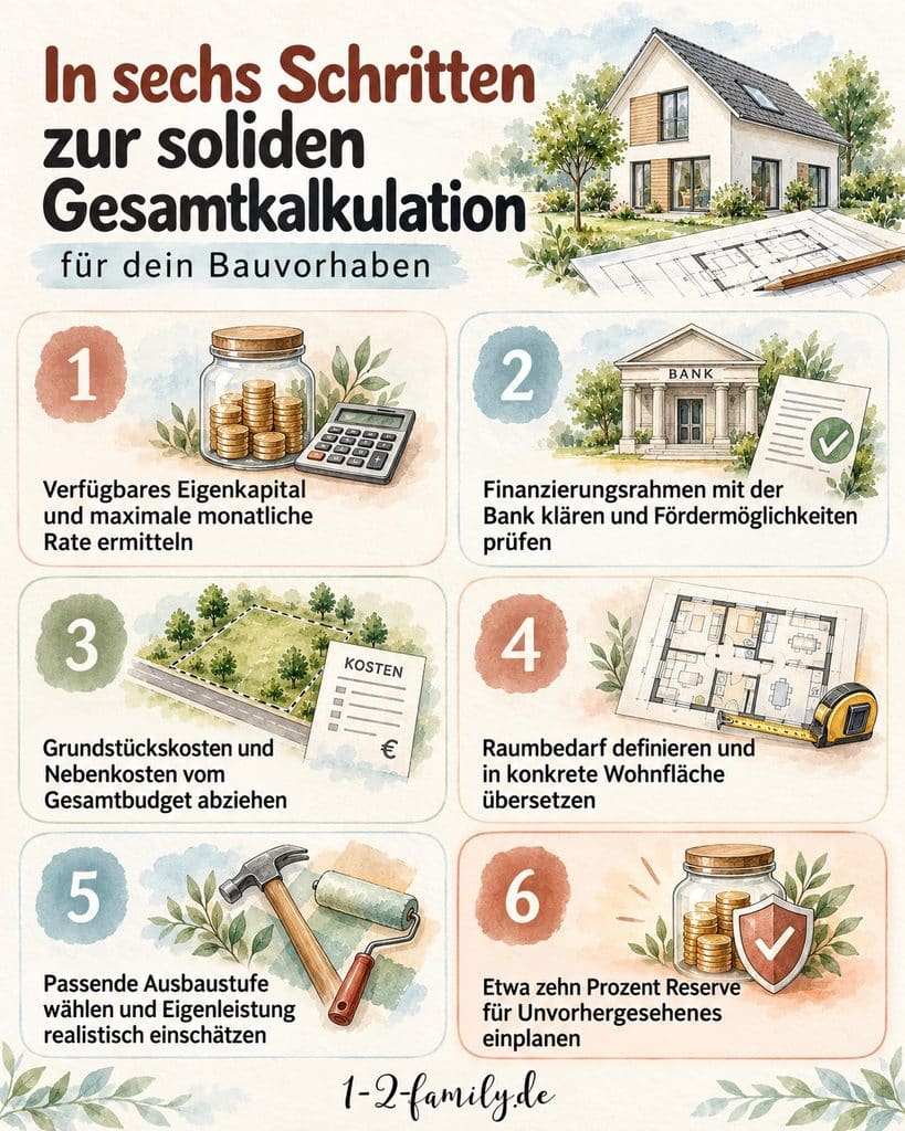 In sechs Schritten zur soliden Gesamtkalkulation für dein privates Bauvorhaben - infografik