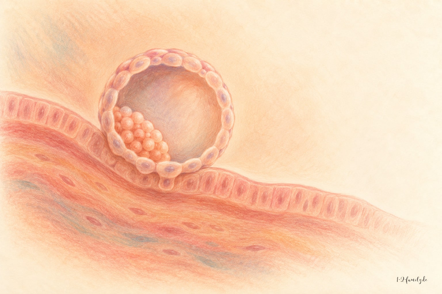 Sanfte Buntstift-Illustration zur Entwicklung in der 3. Schwangerschaftswoche