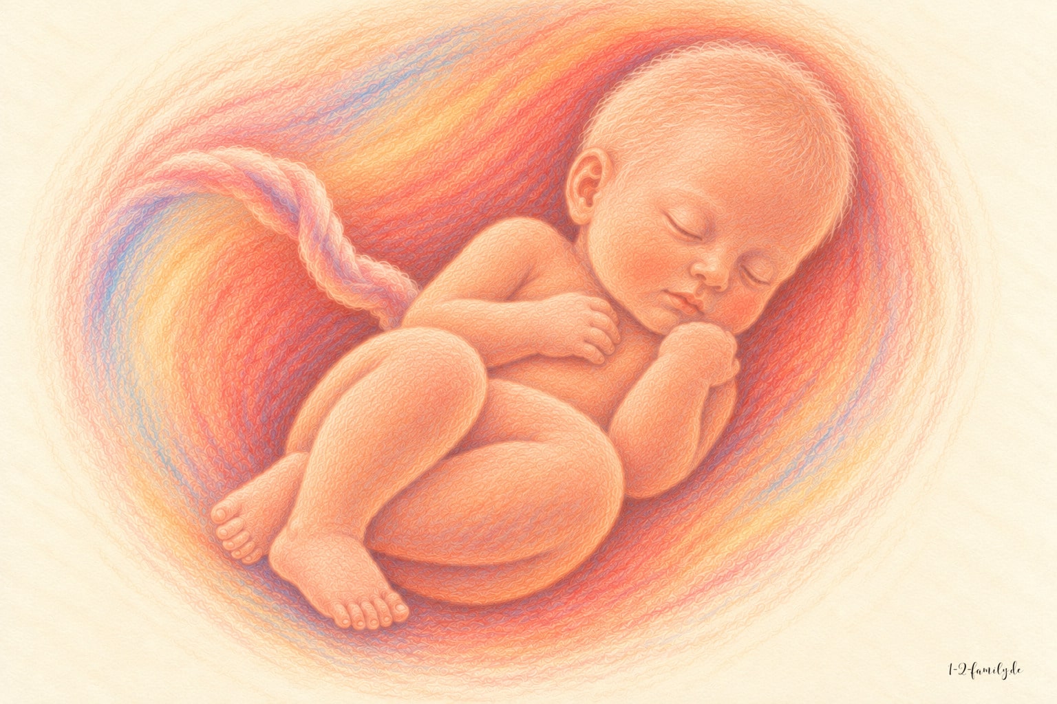 Sanfte Buntstift-Illustration zur Entwicklung in der 31. Schwangerschaftswoche