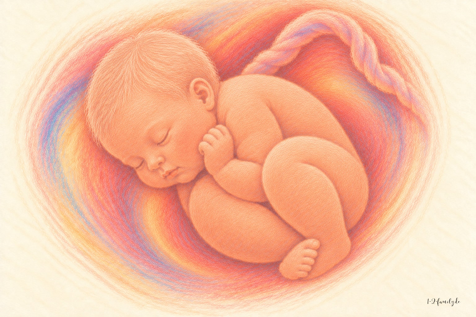 Sanfte Buntstift-Illustration zur Entwicklung in der 33. Schwangerschaftswoche
