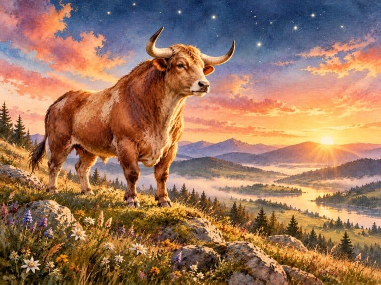 Tageshoroskop Stier für morgen – Stier in einer leuchtenden Aquarelllandschaft