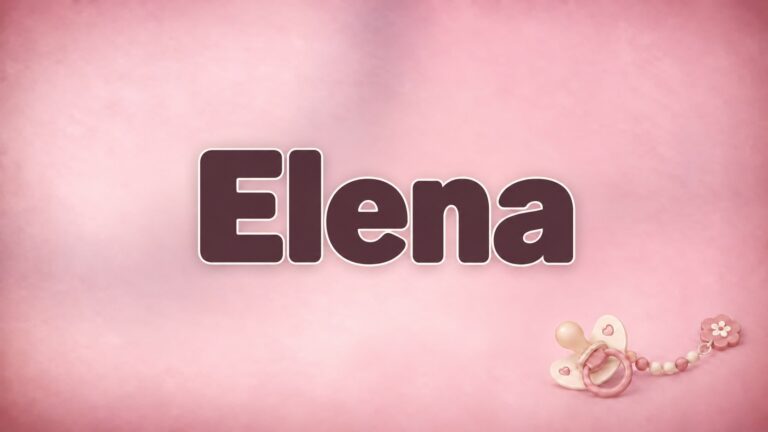 Vorname Elena in dunkelroter Schrift auf rosafarbenem Hintergrund mit Schnullerkette