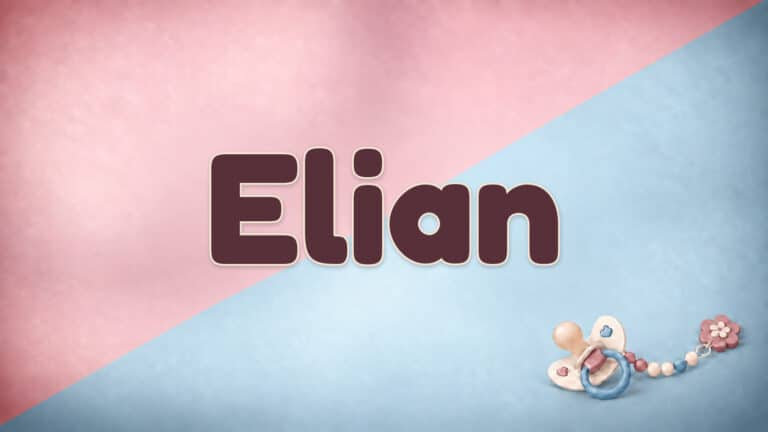 Der Vorname Elian in großer bordeauxfarbener Schrift auf dem Babynamen-Motiv