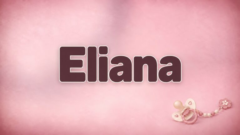 Vorname Eliana in dunkelroter Schrift auf rosafarbenem Hintergrund mit Schnullerkette