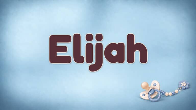 Der Vorname Elijah in großer bordeauxfarbener Schrift auf dem Babynamen-Motiv