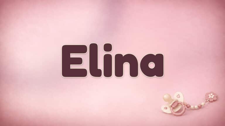 Der Vorname Elina in großer bordeauxfarbener Schrift auf dem Babynamen-Motiv
