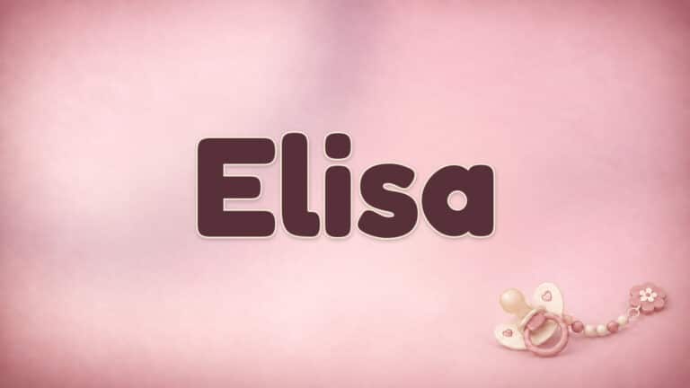 Der Vorname Elisa in großer bordeauxfarbener Schrift auf dem Babynamen-Motiv