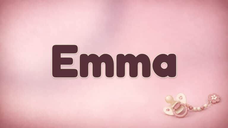 Der Vorname Emma in großer bordeauxfarbener Schrift auf dem Babynamen-Motiv