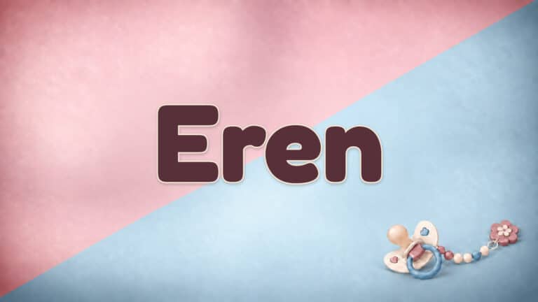 Der Vorname Eren in großer bordeauxfarbener Schrift auf dem Babynamen-Motiv