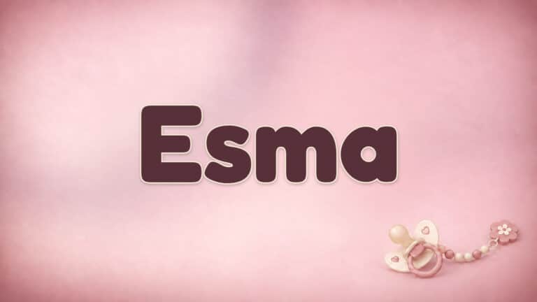 Der Vorname Esma in großer bordeauxfarbener Schrift auf dem Babynamen-Motiv