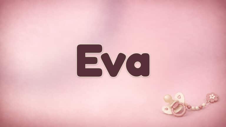 Der Vorname Eva in großer bordeauxfarbener Schrift auf dem Babynamen-Motiv