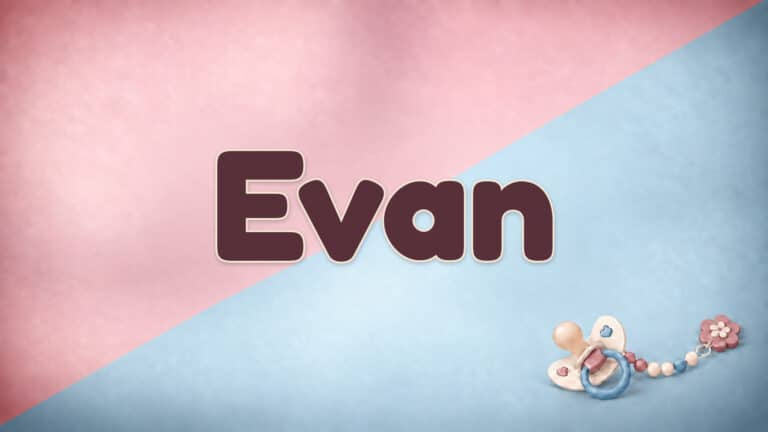 Der Vorname Evan in großer bordeauxfarbener Schrift auf dem Babynamen-Motiv