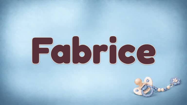 Der Vorname Fabrice in großer bordeauxfarbener Schrift auf dem Babynamen-Motiv