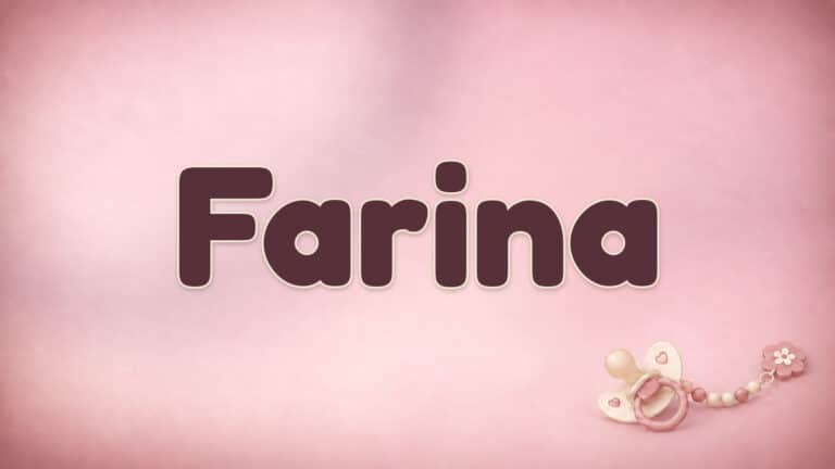 Der Vorname Farina in großer bordeauxfarbener Schrift auf dem Babynamen-Motiv