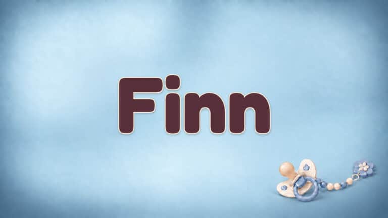 Der Vorname Finn in großer bordeauxfarbener Schrift auf dem Babynamen-Motiv