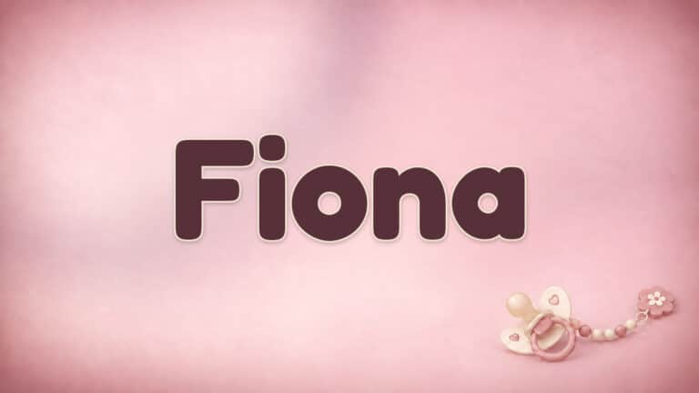Der Vorname Fiona in großer bordeauxfarbener Schrift auf dem Babynamen-Motiv