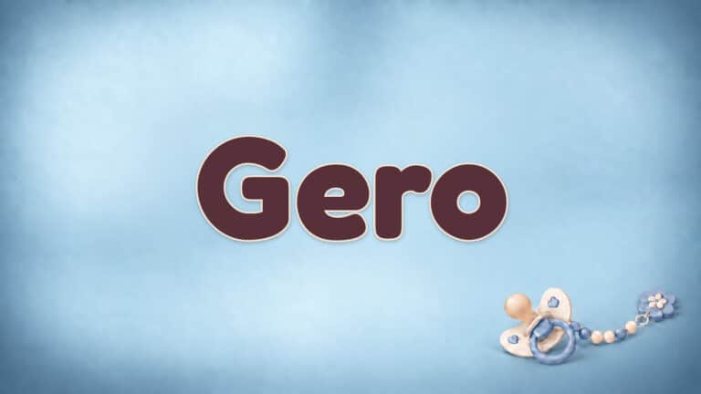 Der Vorname Gero in großer bordeauxfarbener Schrift auf dem Babynamen-Motiv