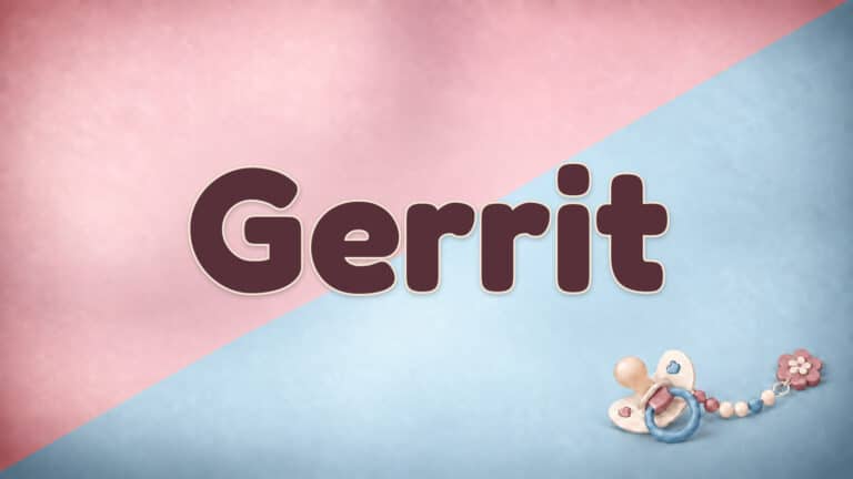 Der Vorname Gerrit in großer bordeauxfarbener Schrift auf dem Babynamen-Motiv