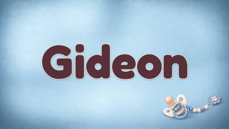 Der Vorname Gideon in großer bordeauxfarbener Schrift auf dem Babynamen-Motiv