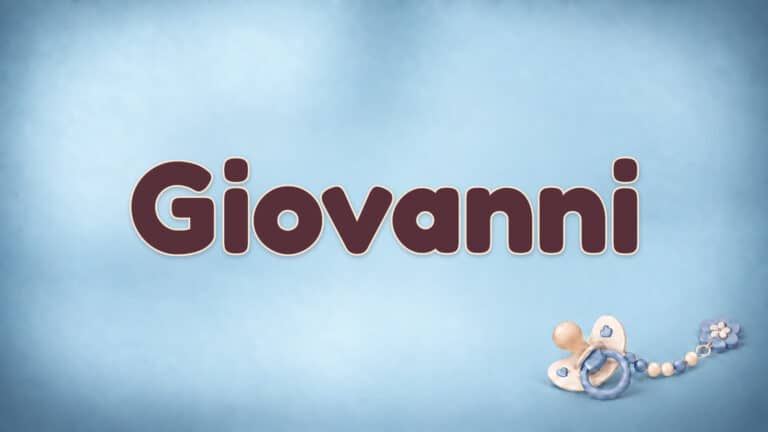 Der Vorname Giovanni in großer bordeauxfarbener Schrift auf dem Babynamen-Motiv