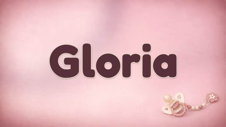 Der Vorname Gloria in großer bordeauxfarbener Schrift auf dem Babynamen-Motiv