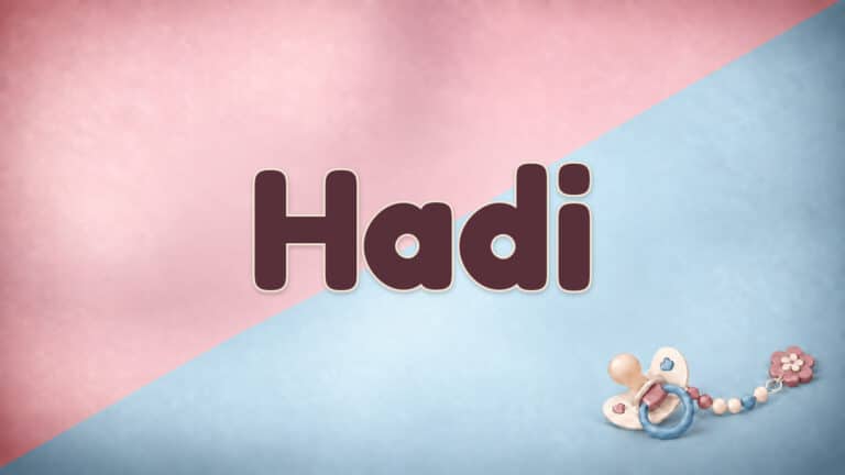 Der Vorname Hadi in großer bordeauxfarbener Schrift auf dem Babynamen-Motiv