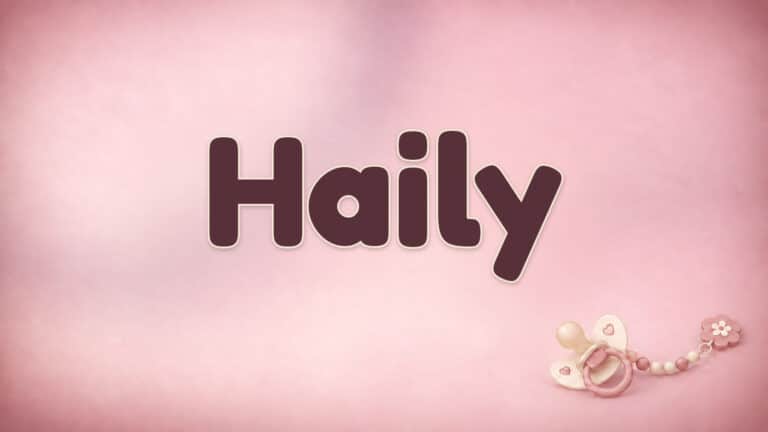 Der Vorname Haily in großer bordeauxfarbener Schrift auf dem Babynamen-Motiv