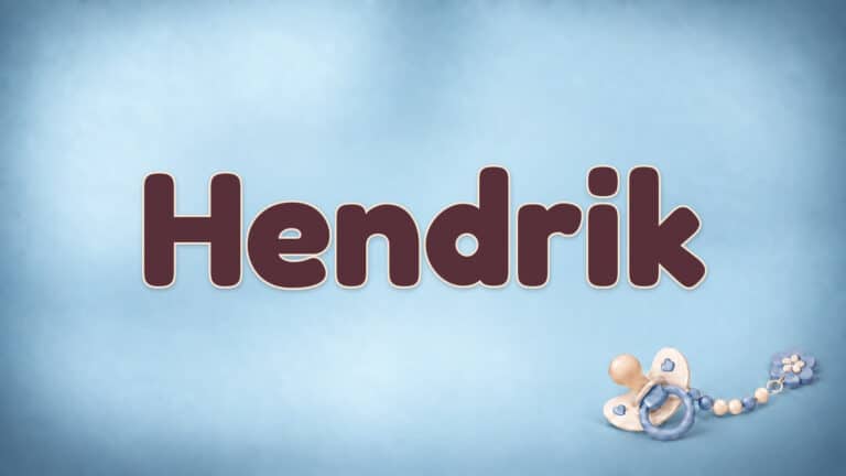Der Vorname Hendrik in großer bordeauxfarbener Schrift auf dem Babynamen-Motiv