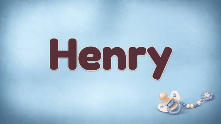Der Vorname Henry in großer bordeauxfarbener Schrift auf dem Babynamen-Motiv