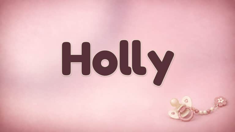 Der Vorname Holly in großer bordeauxfarbener Schrift auf dem Babynamen-Motiv