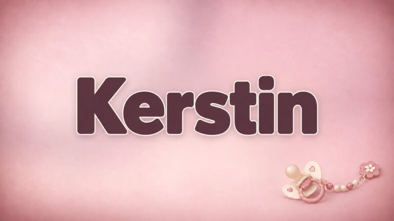 Der Vorname Kerstin auf altrosa Hintergrund mit einer Schnullerkette.