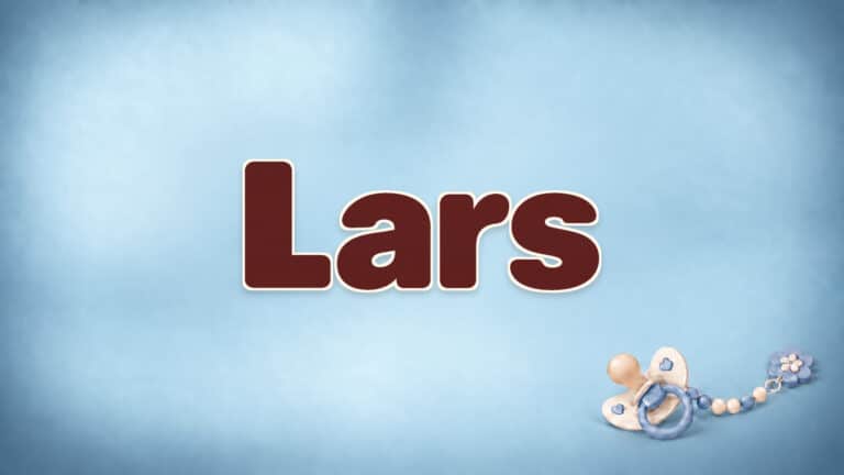 Lars in brauner Namensschrift auf dem originalen babyblauen Hintergrund mit Schnuller