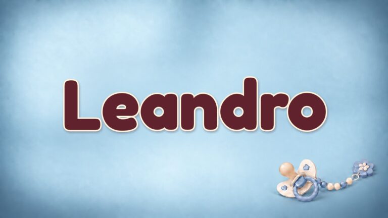 Vorname Leandro auf blauem Hintergrund mit Schnullerkette