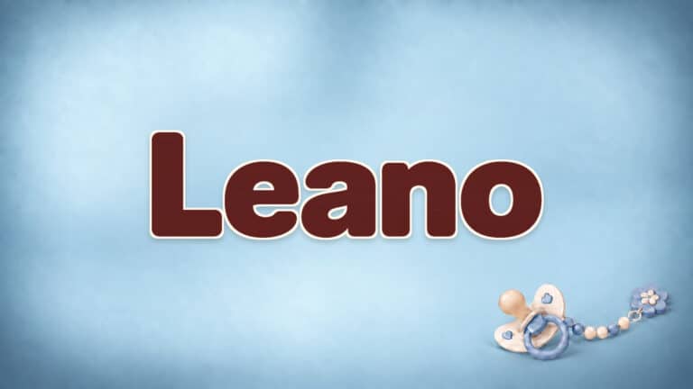 Leano in brauner Namensschrift auf dem originalen babyblauen Hintergrund mit Schnuller