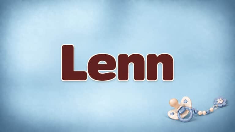Lenn in brauner Namensschrift auf dem originalen babyblauen Hintergrund mit Schnuller
