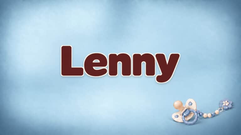 Lenny in brauner Namensschrift auf dem originalen babyblauen Hintergrund mit Schnuller