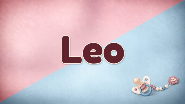 Vorname Leo auf rosafarbenem und blauem Hintergrund mit Schnullerkette