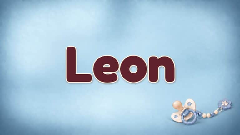 Vorname Leon auf blauem Hintergrund mit Schnullerkette