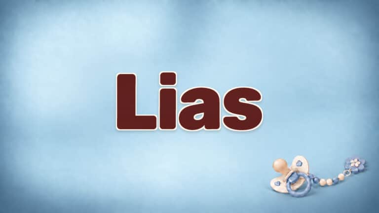 Lias in brauner Namensschrift auf dem originalen babyblauen Hintergrund mit Schnuller