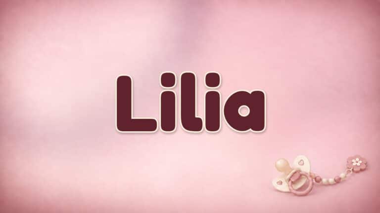 Vorname Lilia auf rosafarbenem Hintergrund mit Schnullerkette
