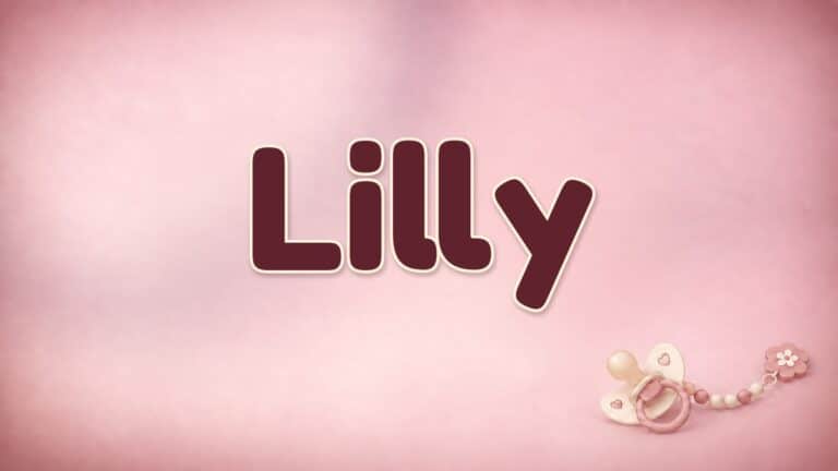 Vorname Lilly auf rosafarbenem Hintergrund mit Schnullerkette