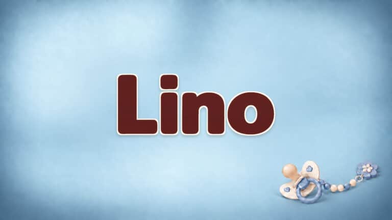 Lino in brauner Namensschrift auf dem originalen babyblauen Hintergrund mit Schnuller