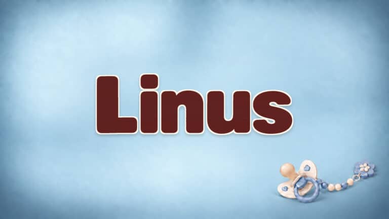 Linus in brauner Namensschrift auf dem originalen babyblauen Hintergrund mit Schnuller