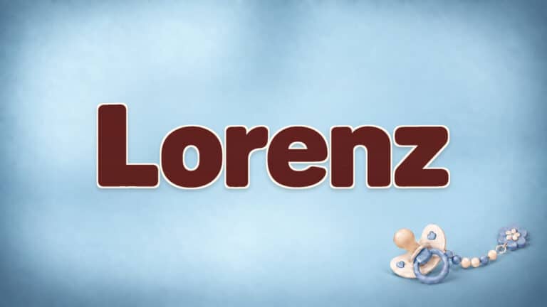 Lorenz in brauner Namensschrift auf dem originalen babyblauen Hintergrund mit Schnuller