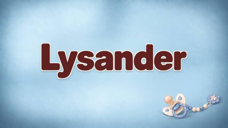Lysander in brauner Namensschrift auf dem originalen babyblauen Hintergrund mit Schnuller